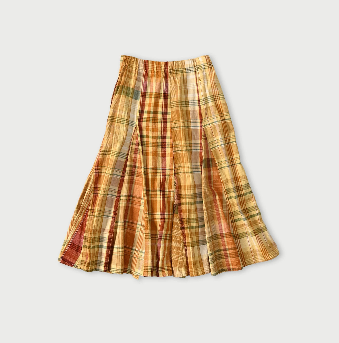 Indian Plant Dyed Madras Print Umbrella Skirt Back