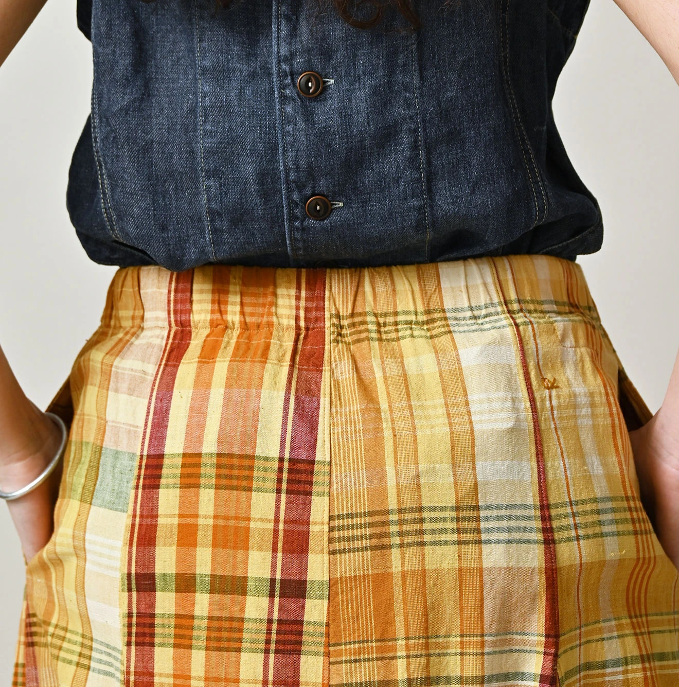 Indian Plant Dyed Madras Print Umbrella Skirt Detail