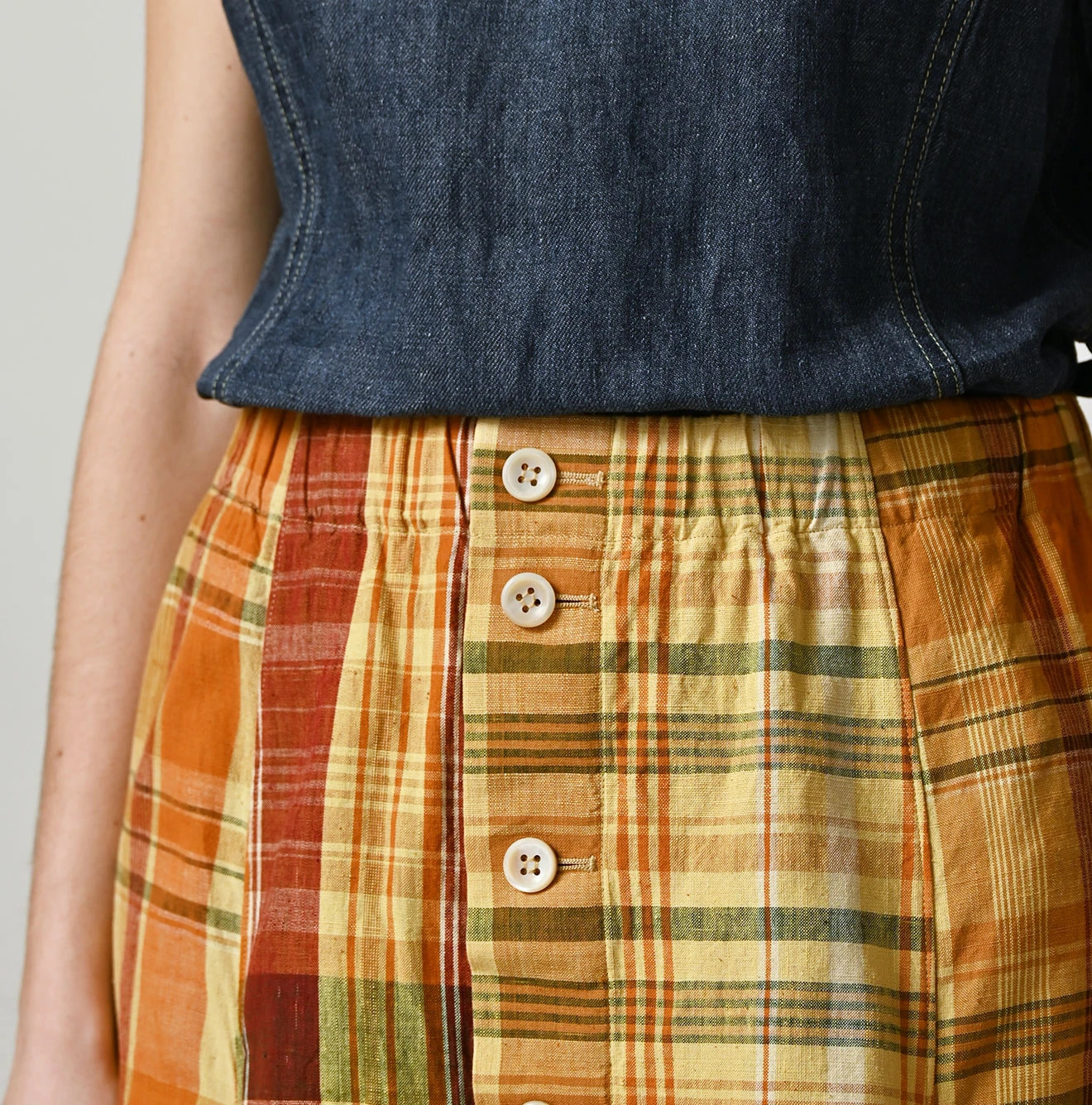 Indian Plant Dyed Madras Print Umbrella Skirt Detail