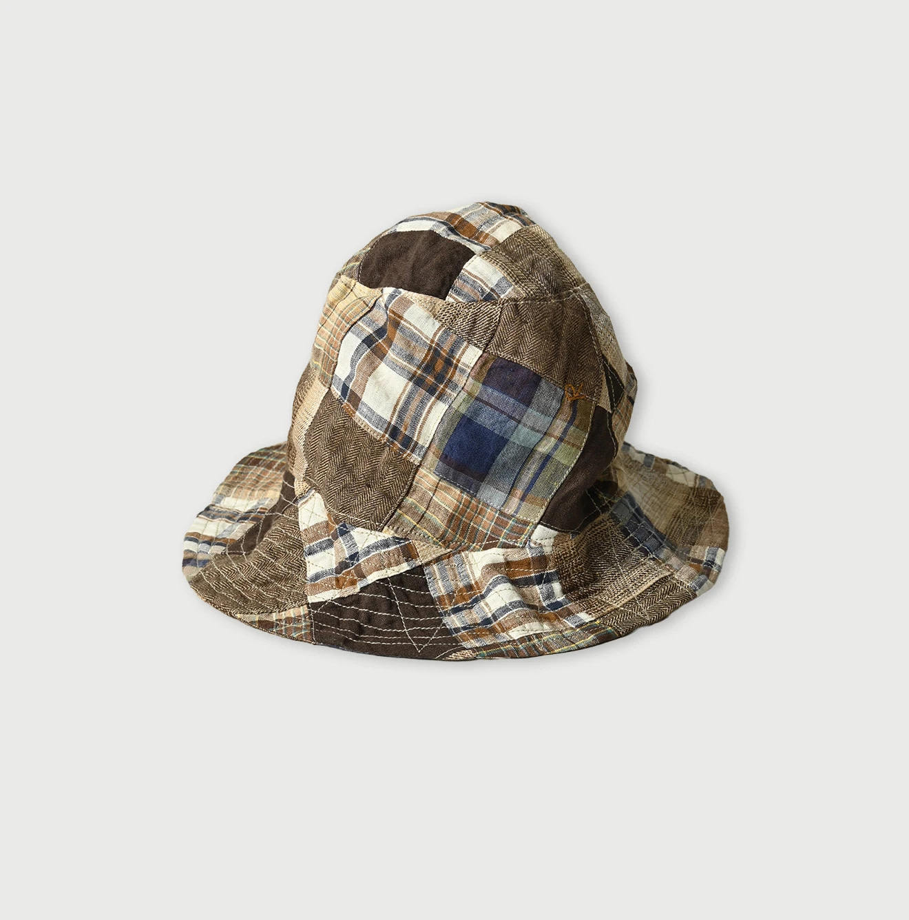 Indian Linen Patchwork Hat Brown Patchwork