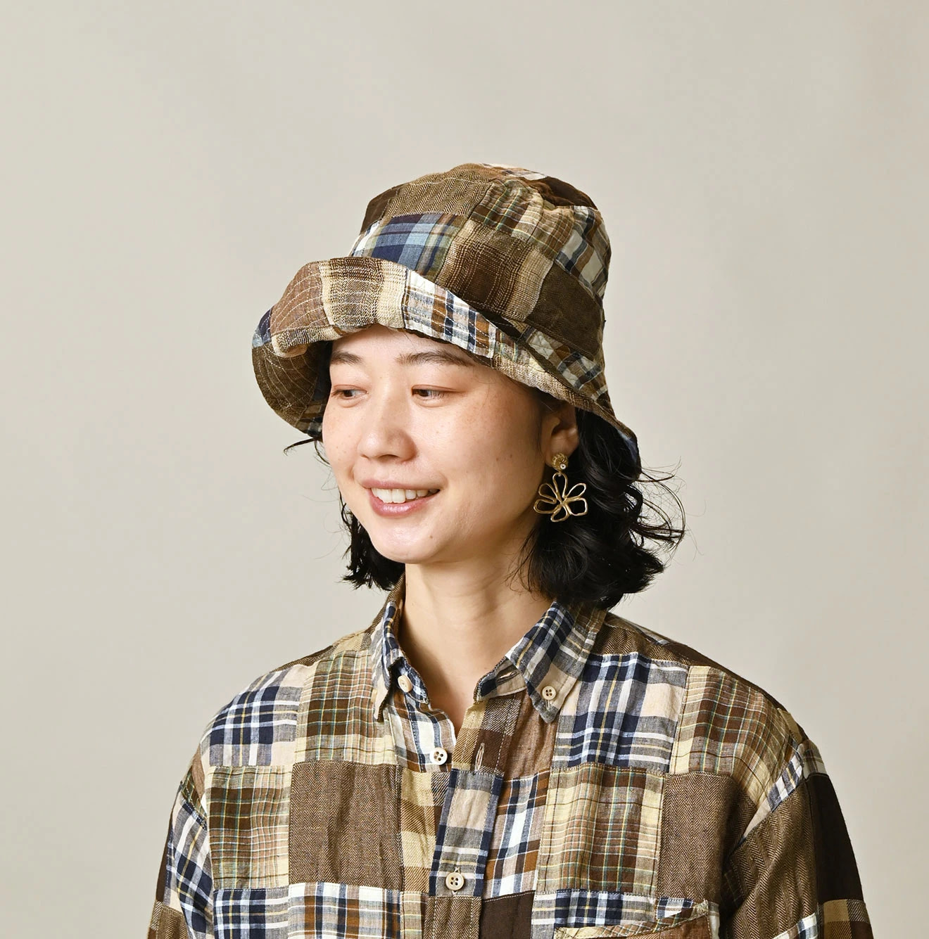 Indian Linen Patchwork Hat Female Model