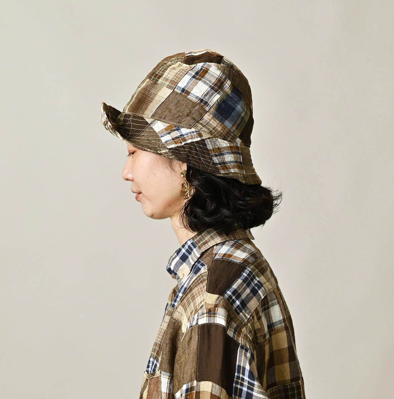 Indian Linen Patchwork Hat Female Model