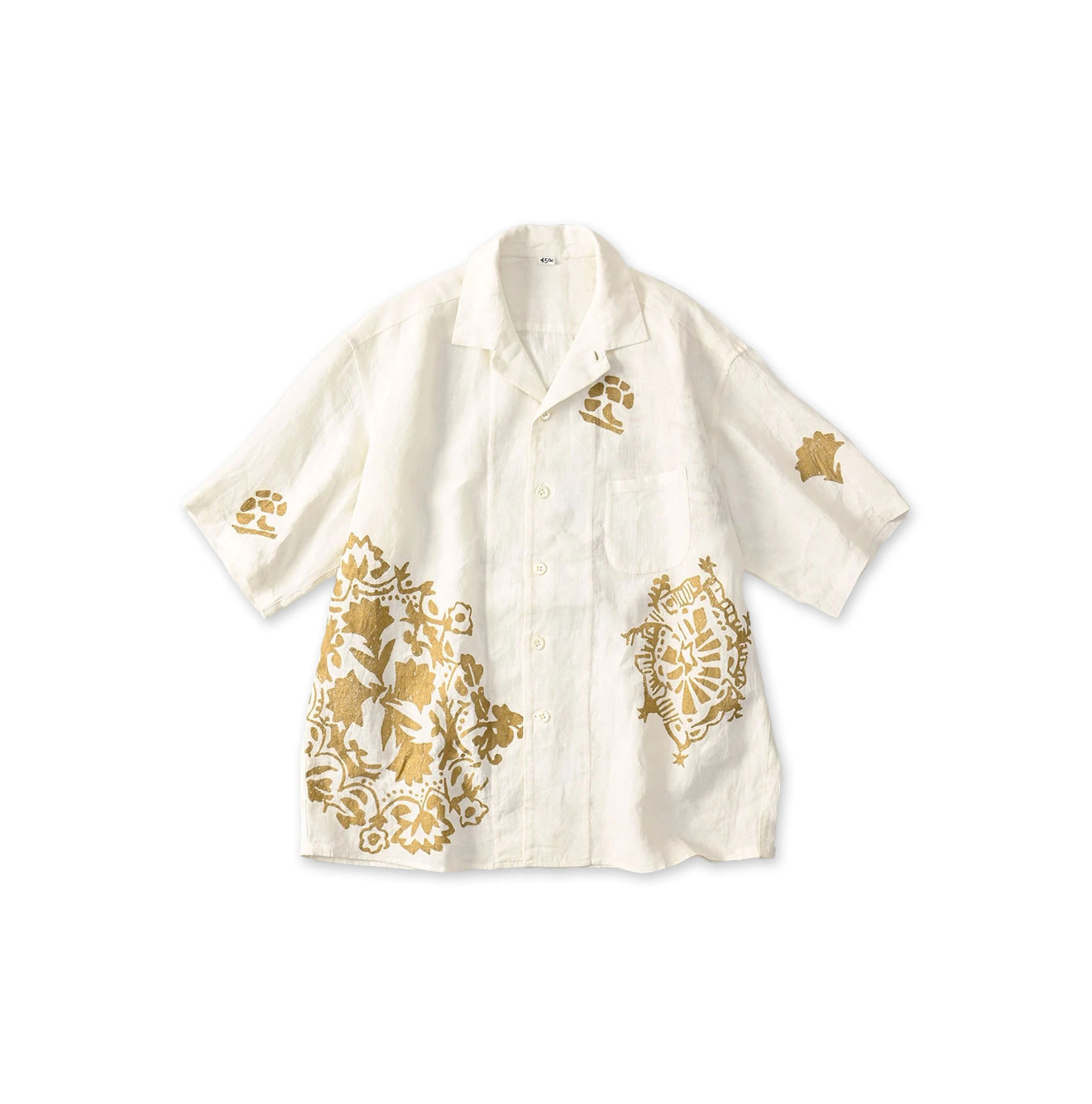 Indian Linen Gold Leaf Print LeiLei Shirt MEN White