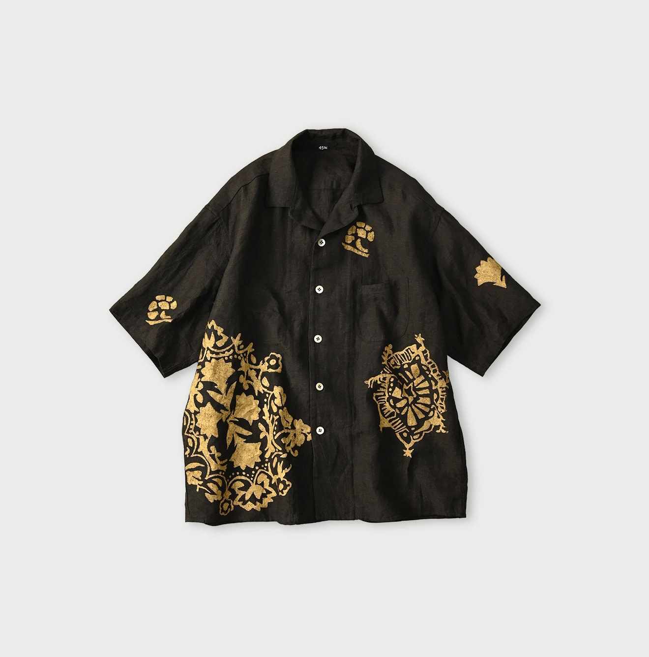 Indian Linen Gold Leaf Print LeiLei Shirt MEN Charcoal Black