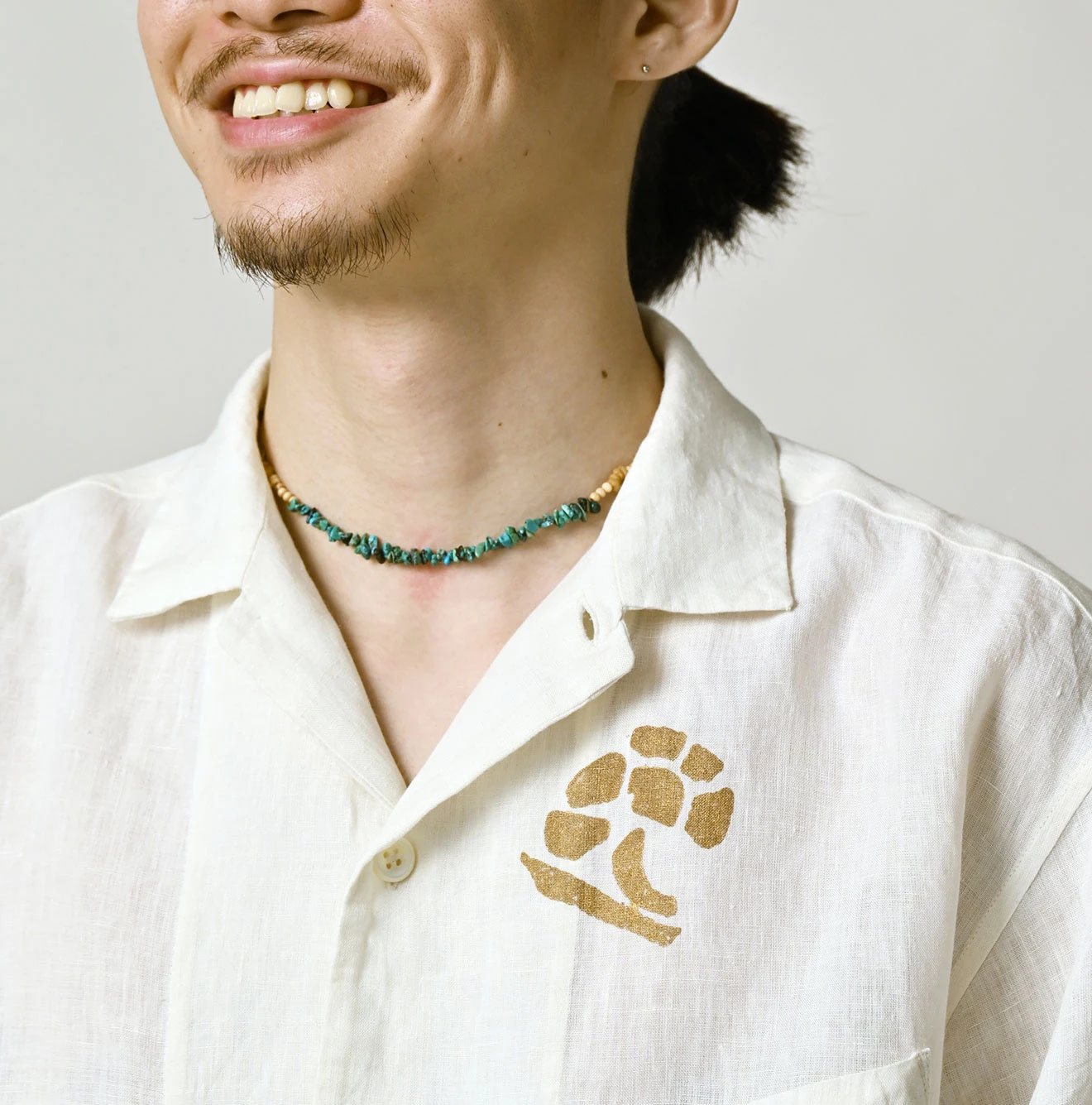 Indian Linen Gold Leaf Print LeiLei Shirt MEN Detail