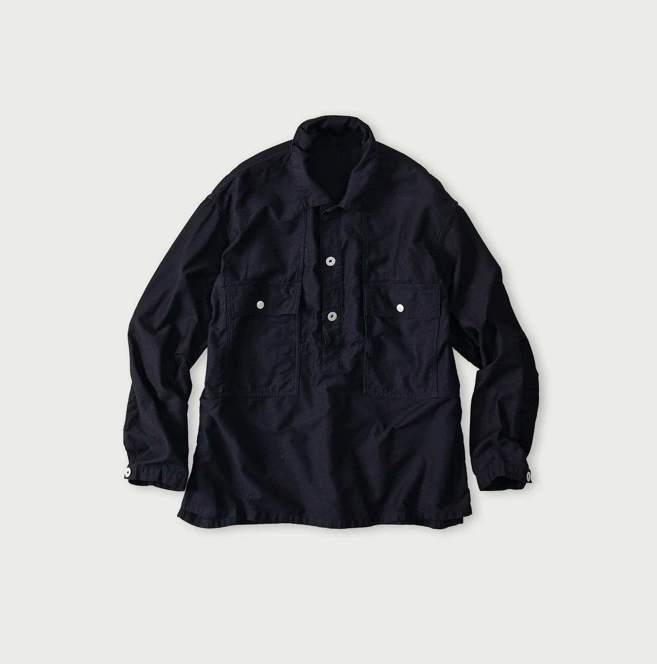 Horizontal Satin 908 Bush Shirt Navy
