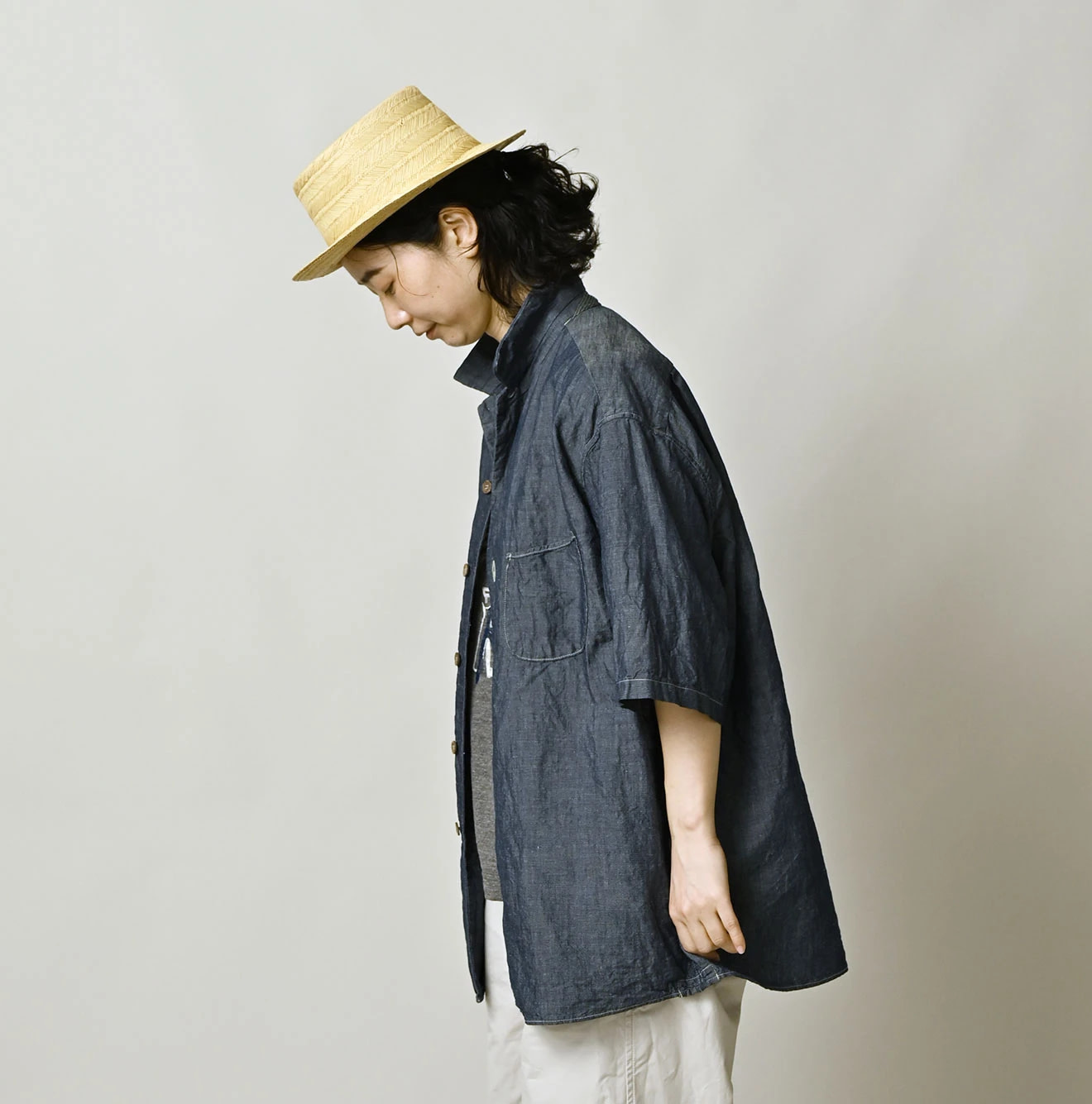 Cotton Linen Dungaree LeiLei Shirt MEN Nou Female Model