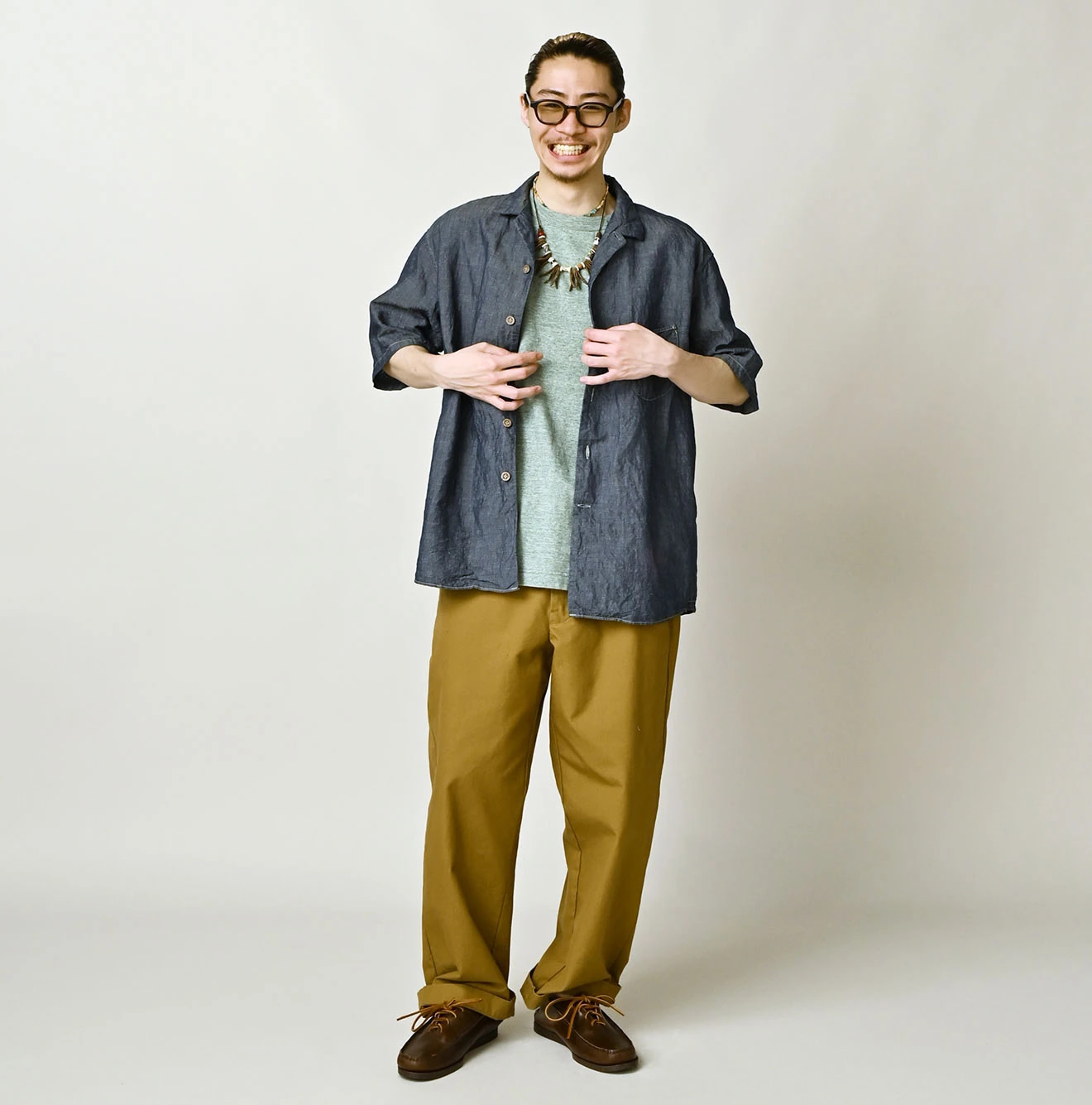 Cotton Linen Dungaree LeiLei Shirt MEN Nou Male Model