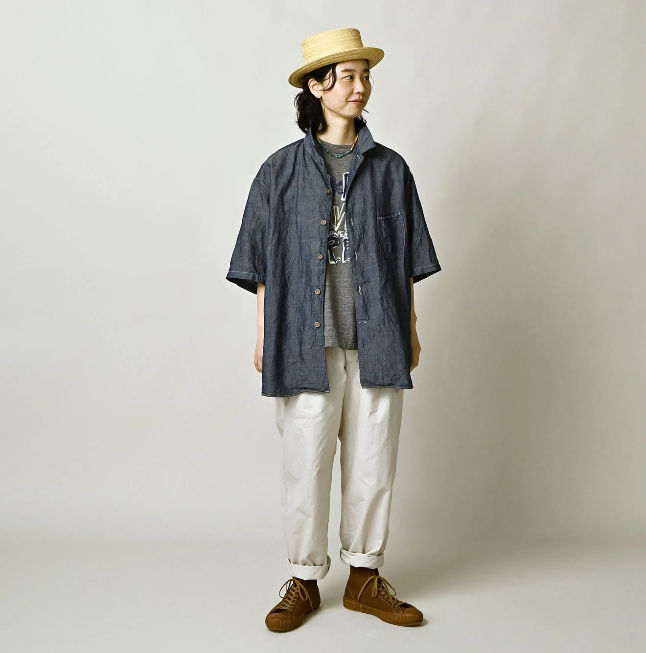 Cotton Linen Dungaree LeiLei Shirt MEN Nou Female Model