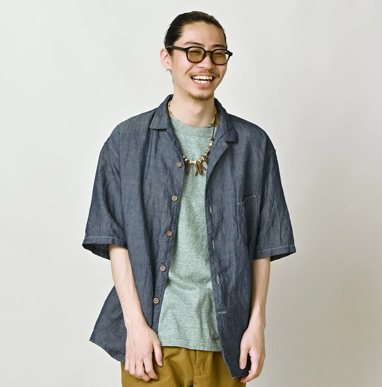 Cotton Linen Dungaree LeiLei Shirt MEN Nou Male Model
