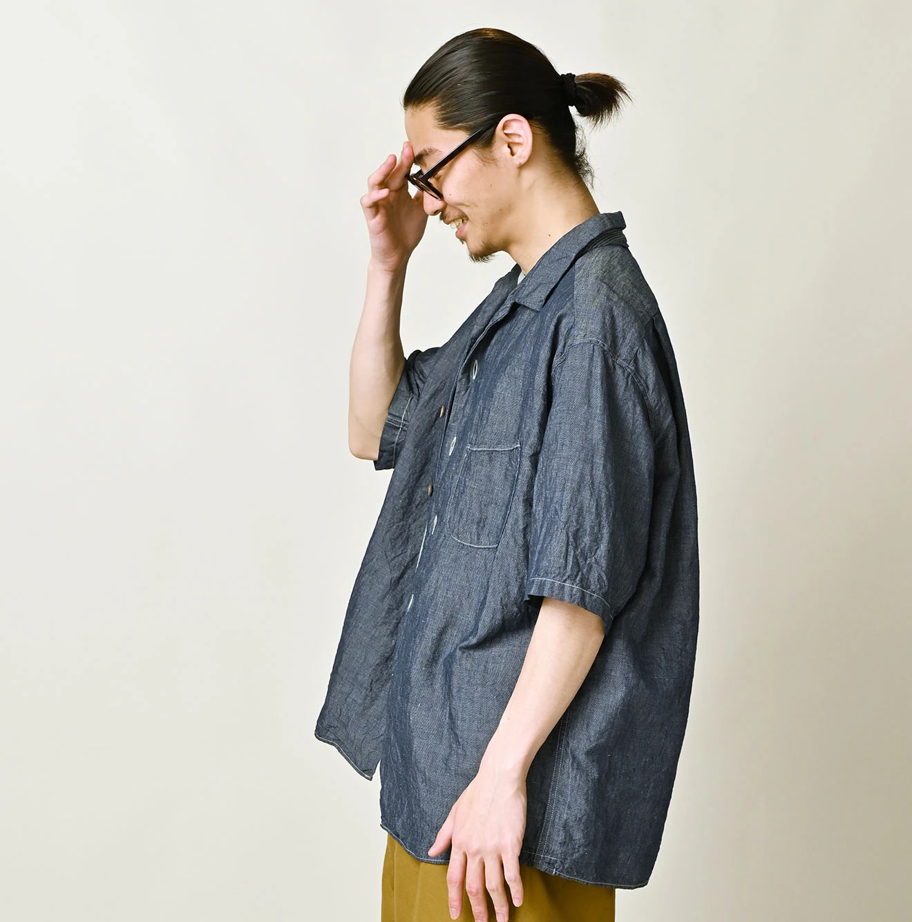Cotton Linen Dungaree LeiLei Shirt MEN Nou Male Model