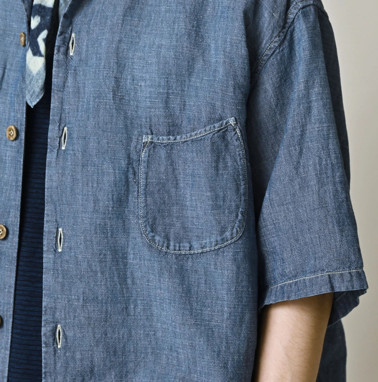 Cotton Linen Dungaree LeiLei Shirt MEN Distressed Detail