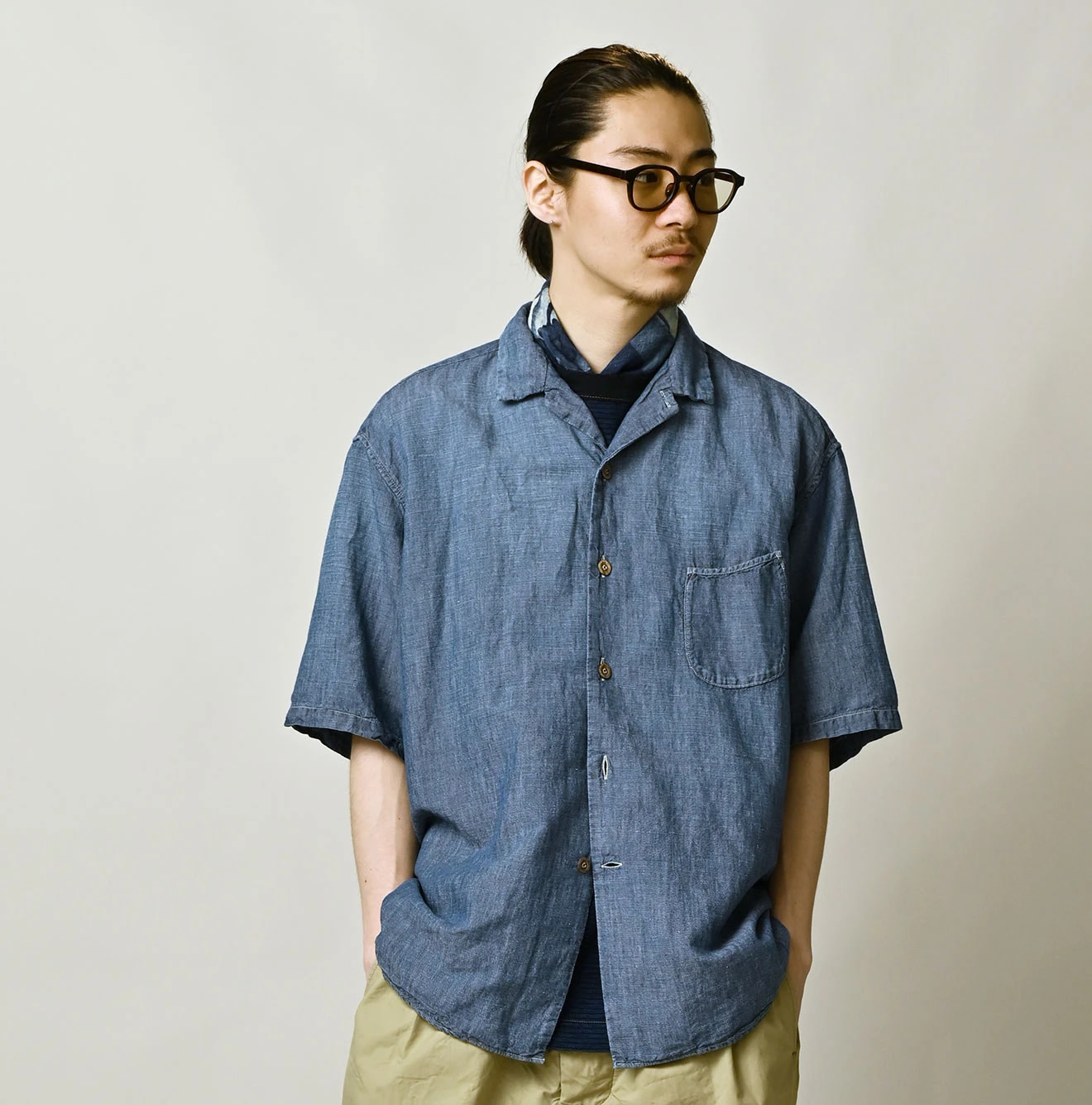 Cotton Linen Dungaree LeiLei Shirt MEN Distressed Male Model