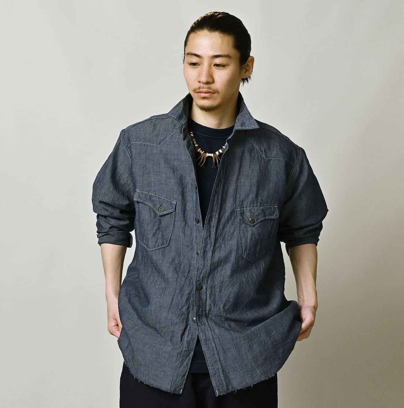 Cotton Linen Dungaree 908 Ocean Eastern Shirt Nou Male Model