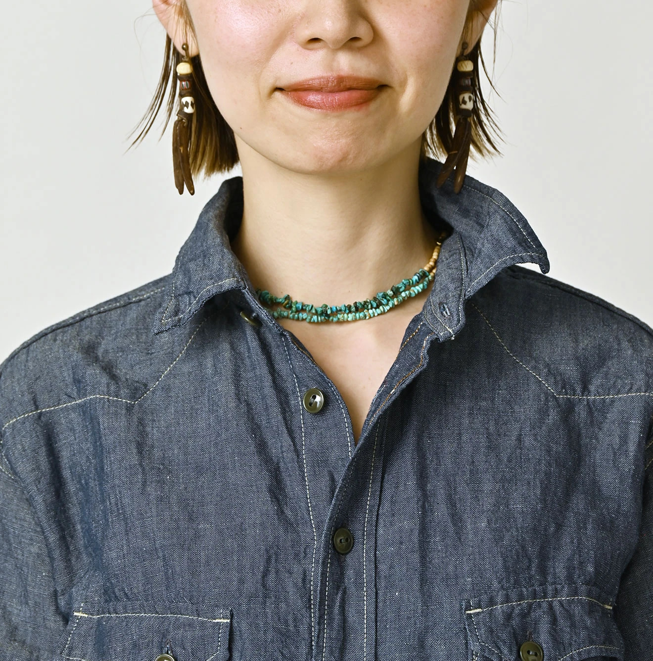 Cotton Linen Dungaree 908 Ocean Eastern Shirt Nou Detail