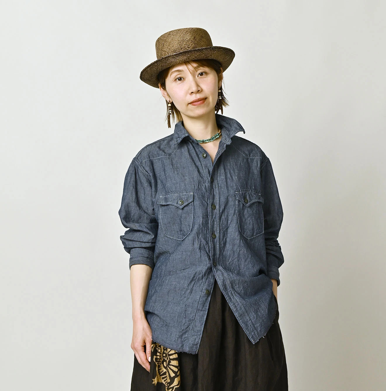 Cotton Linen Dungaree 908 Ocean Eastern Shirt Nou Female Model