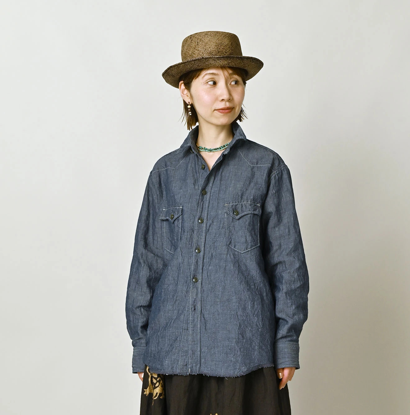 Cotton Linen Dungaree 908 Ocean Eastern Shirt Nou Female Model