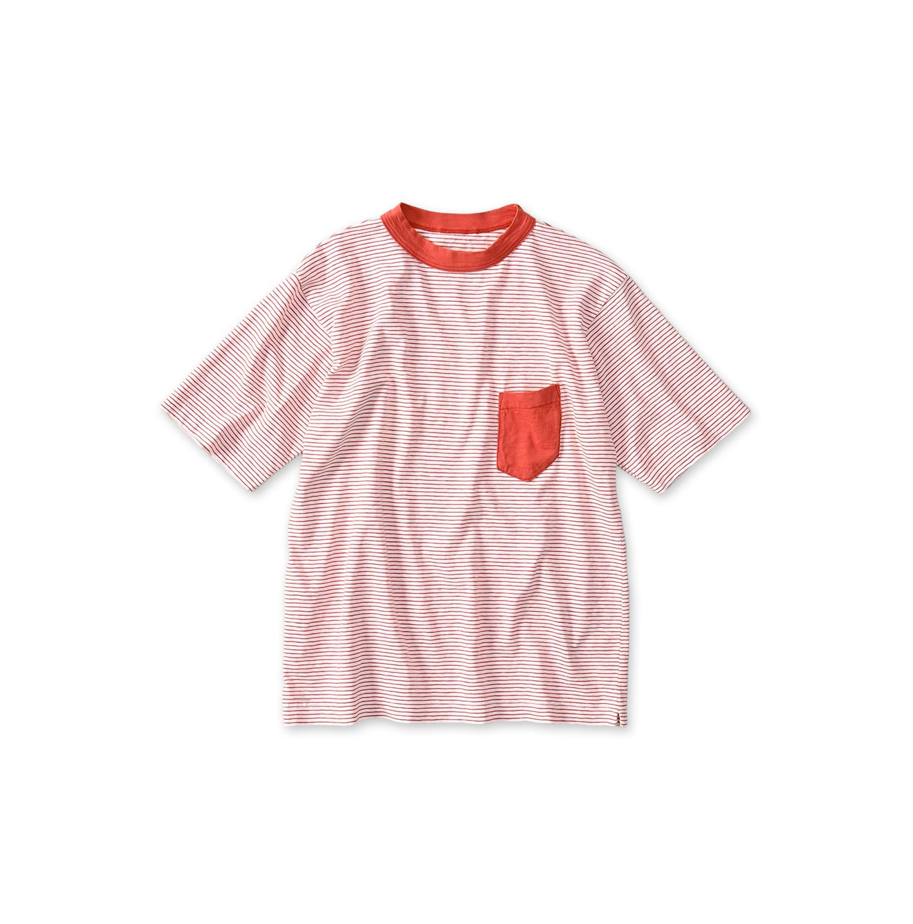 Tenjiku Striped 908 45 Star Pocket T-shirt White x Red Stripes