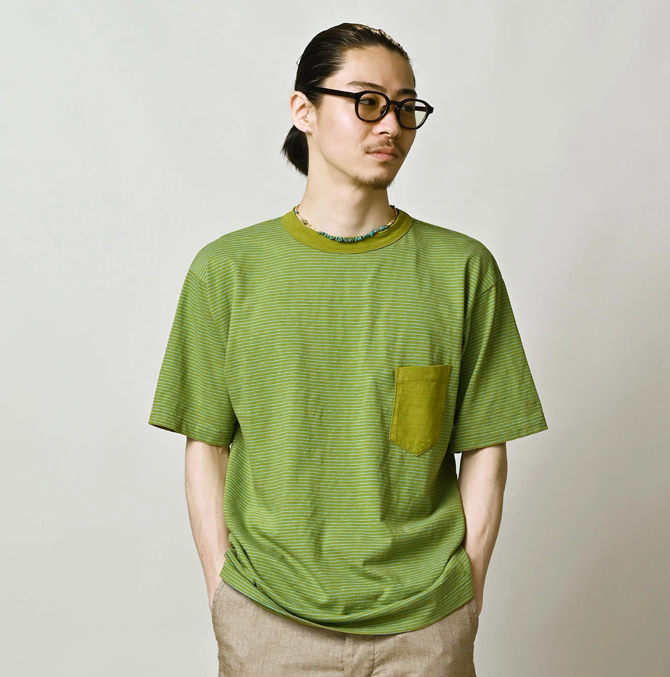 Tenjiku Striped 908 45 Star Pocket T-shirt Male Model