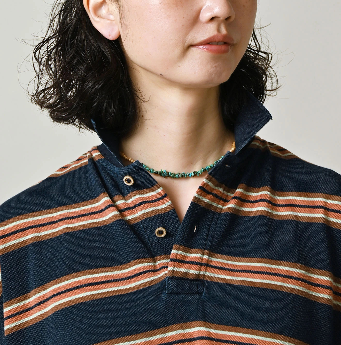 Indigo Striped KANOKO 908 Uma Polo Shirt Detail