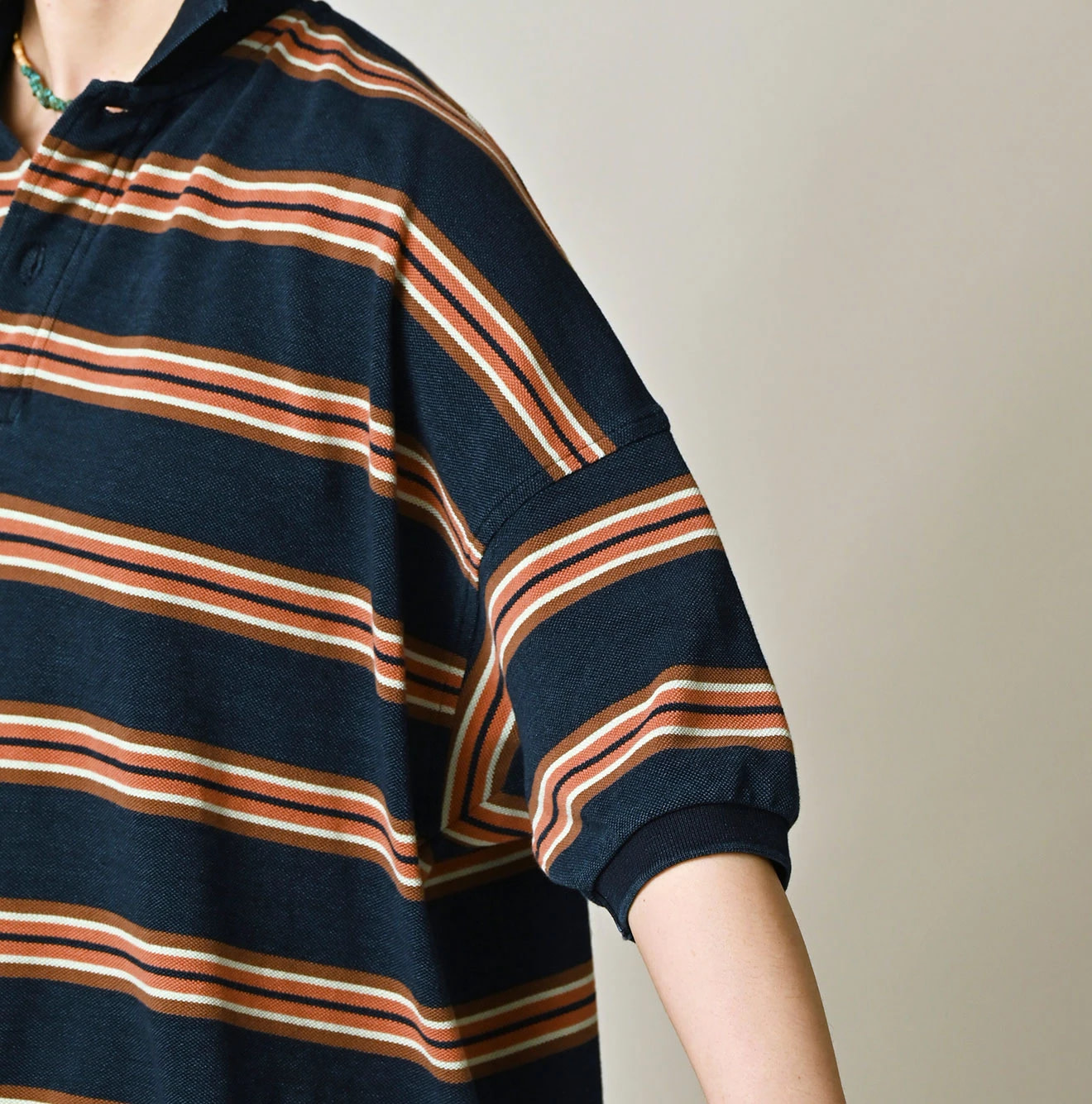Indigo Striped KANOKO 908 Uma Polo Shirt Detail