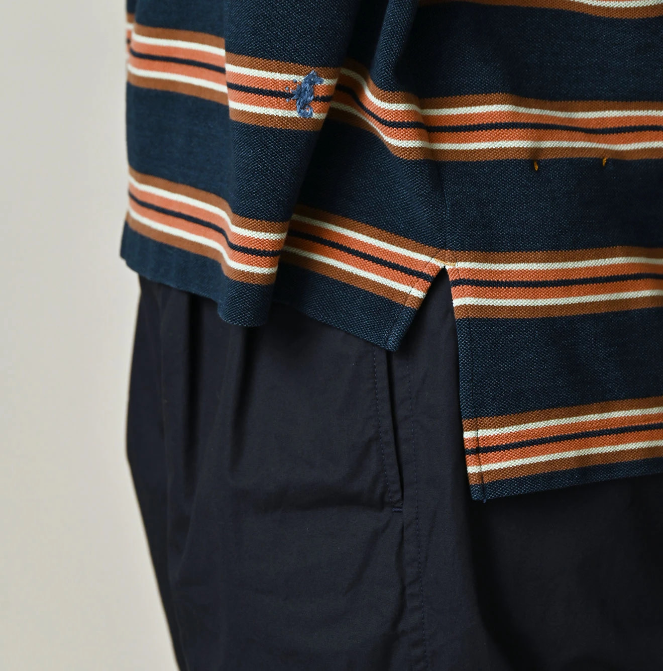 Indigo Striped KANOKO 908 Uma Polo Shirt Detail