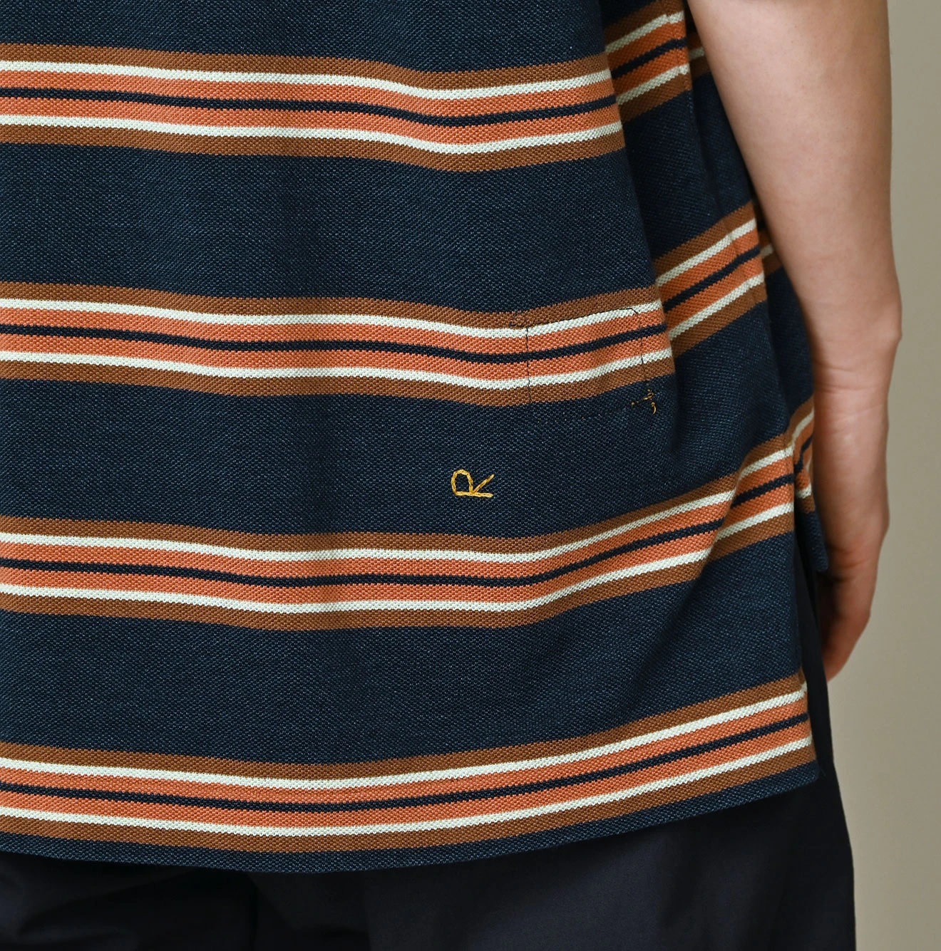 Indigo Striped KANOKO 908 Uma Polo Shirt Detail