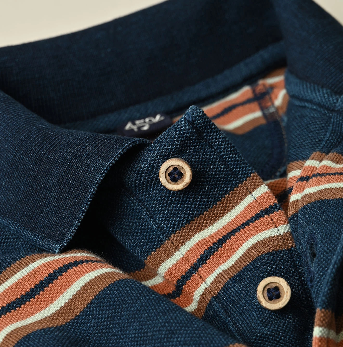 Indigo Striped KANOKO 908 Uma Polo Shirt Detail