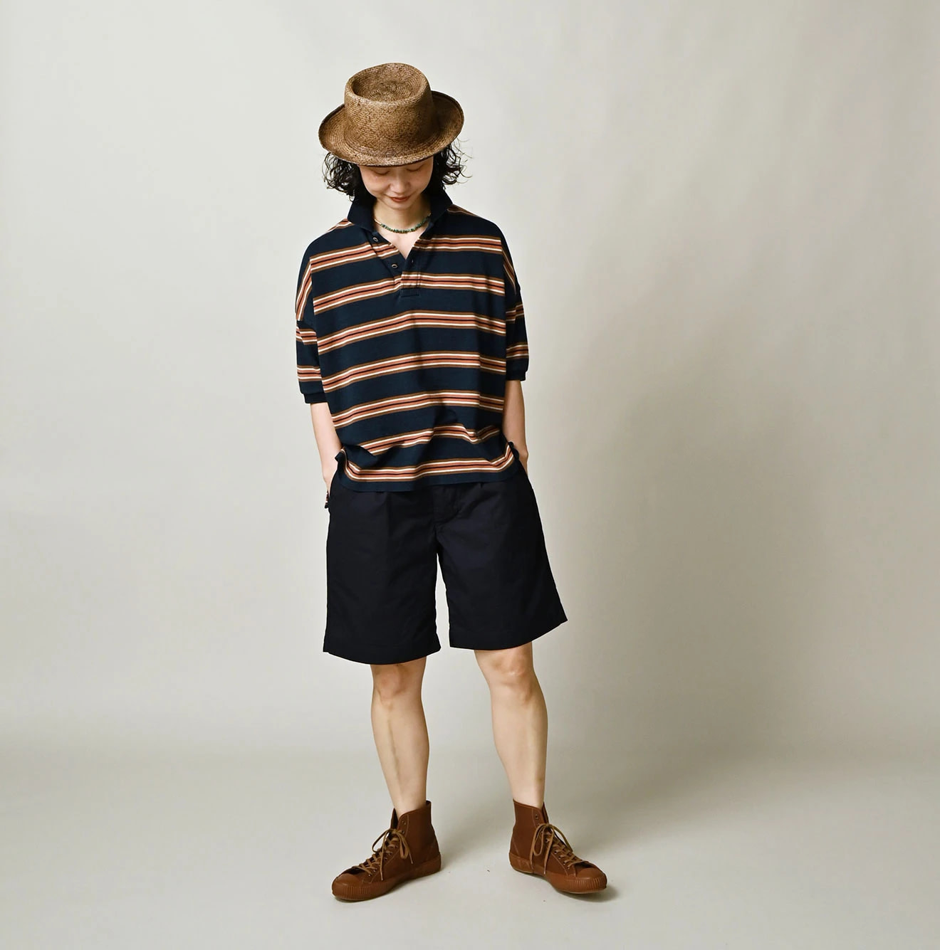 Indigo Striped KANOKO 908 Uma Polo Shirt Female Model