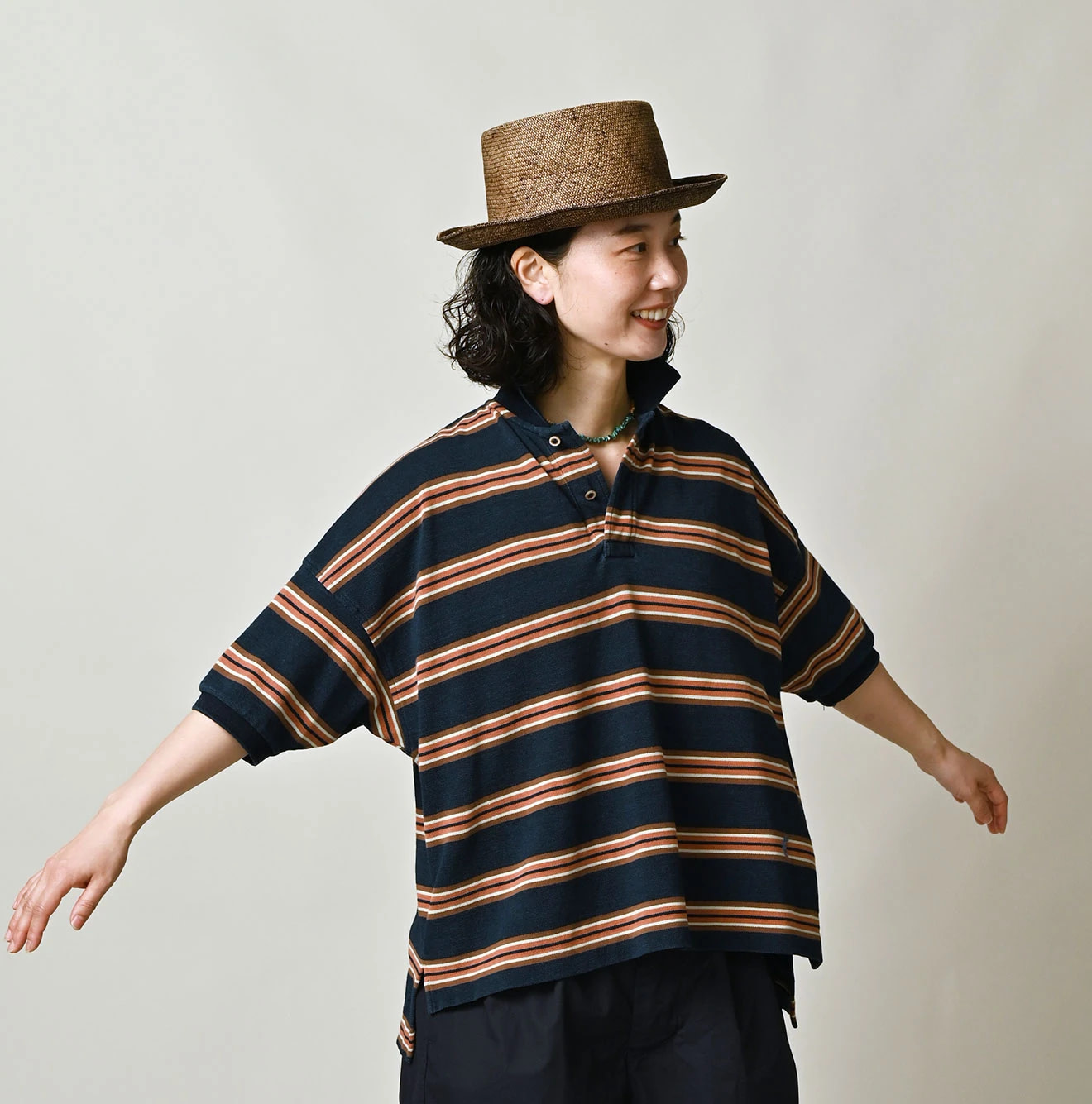 Indigo Striped KANOKO 908 Uma Polo Shirt Female Model