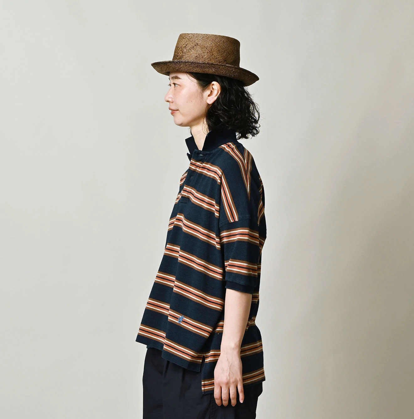 Indigo Striped KANOKO 908 Uma Polo Shirt Female Model