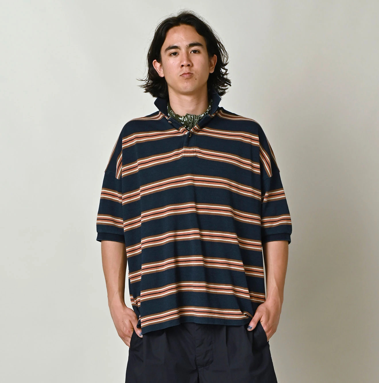 Indigo Striped KANOKO 908 Uma Polo Shirt Male Model
