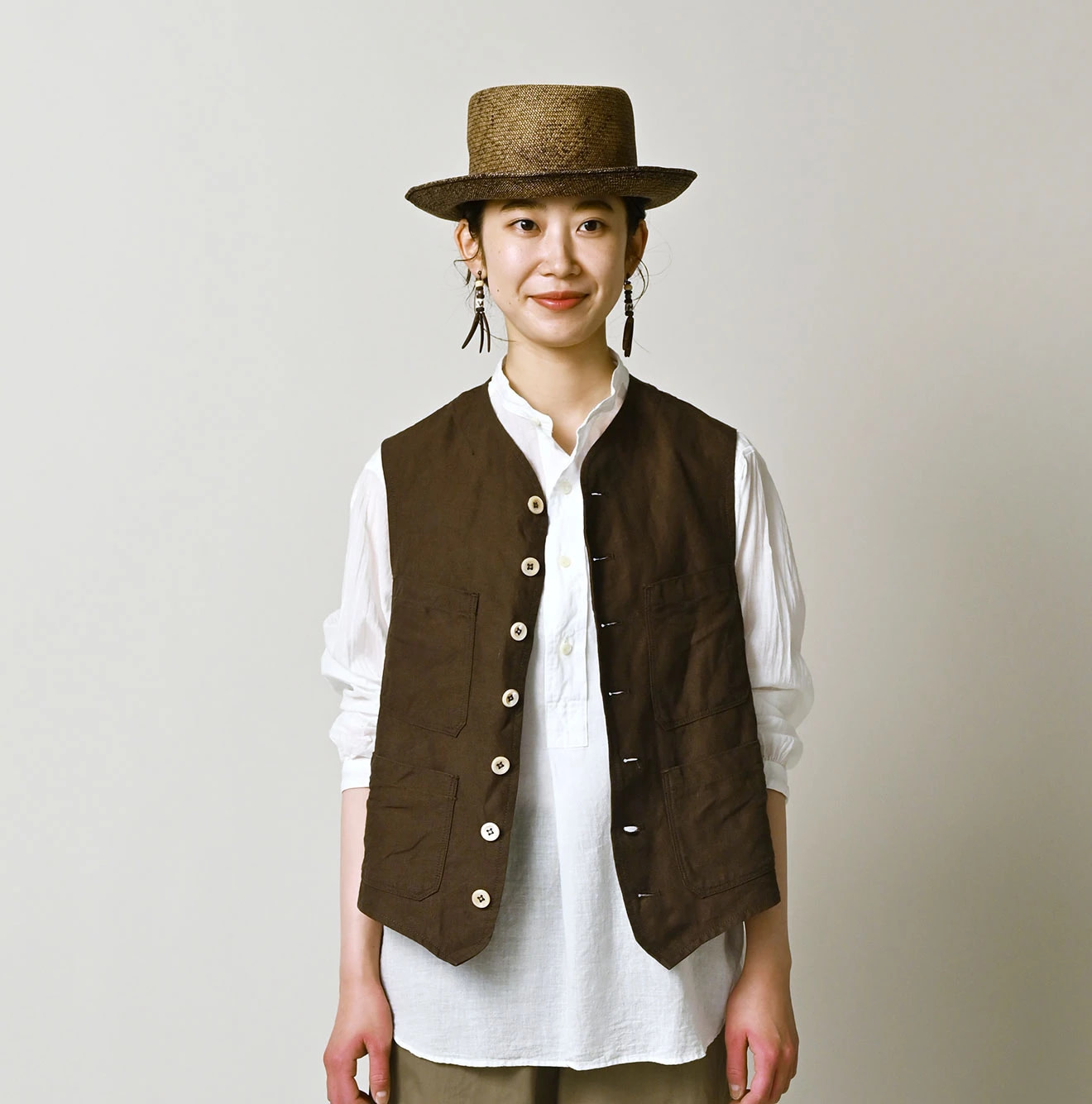 Linen Cloth 908 Vest Female Model