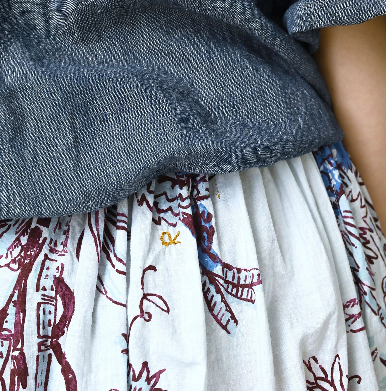 Indian Khadi Palampore Print Easy Gather Skirt Detail