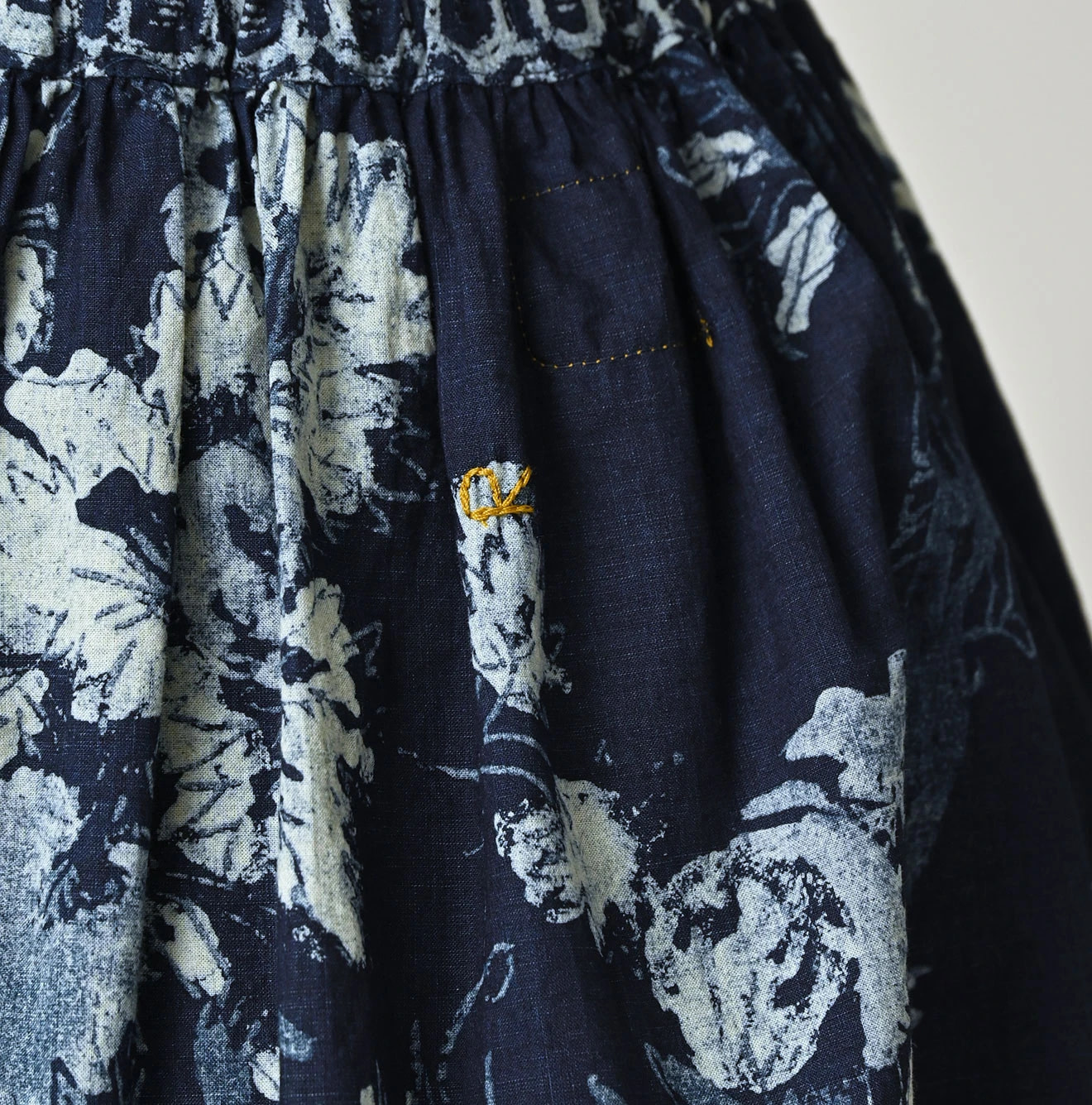 Indigo Hira Palampore Print Easy Gather Skirt Detail