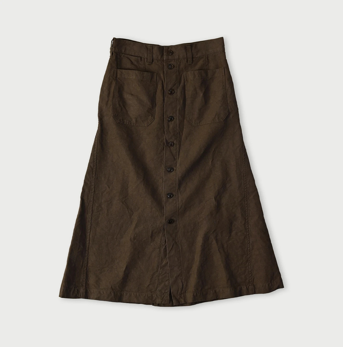 Linen Cloth Bell Skirt Brown