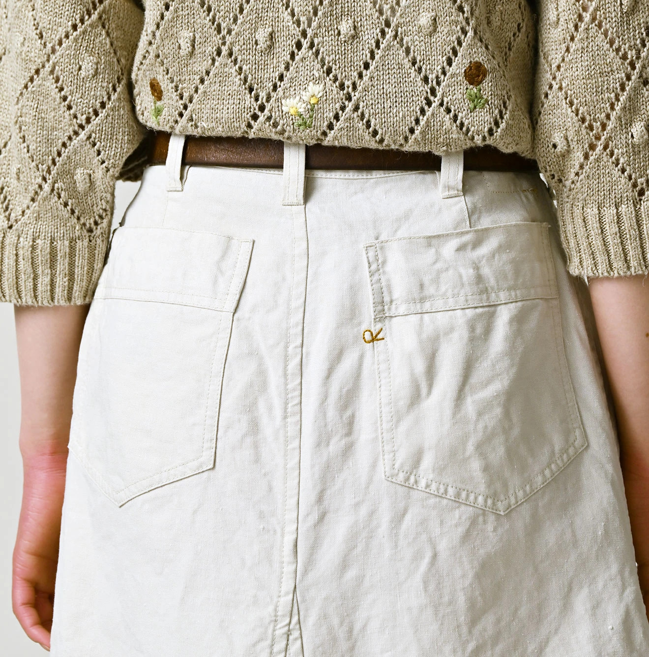 Linen Cloth Bell Skirt Brown