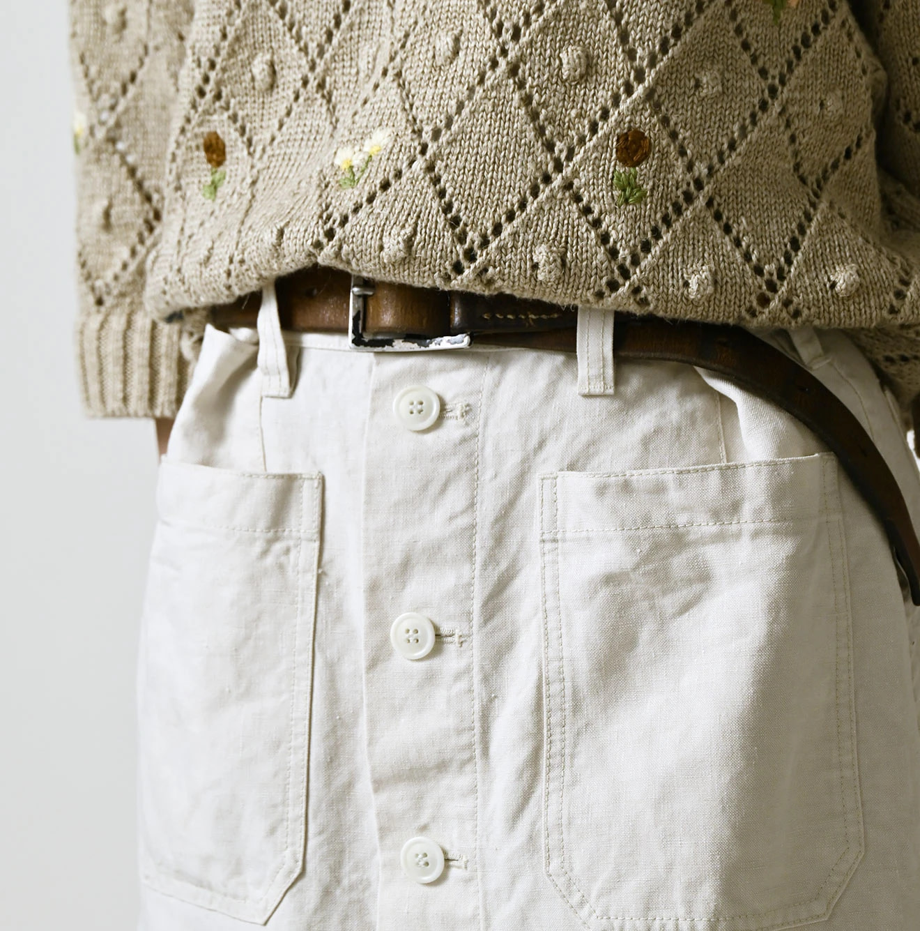 Linen Cloth Bell Skirt Brown