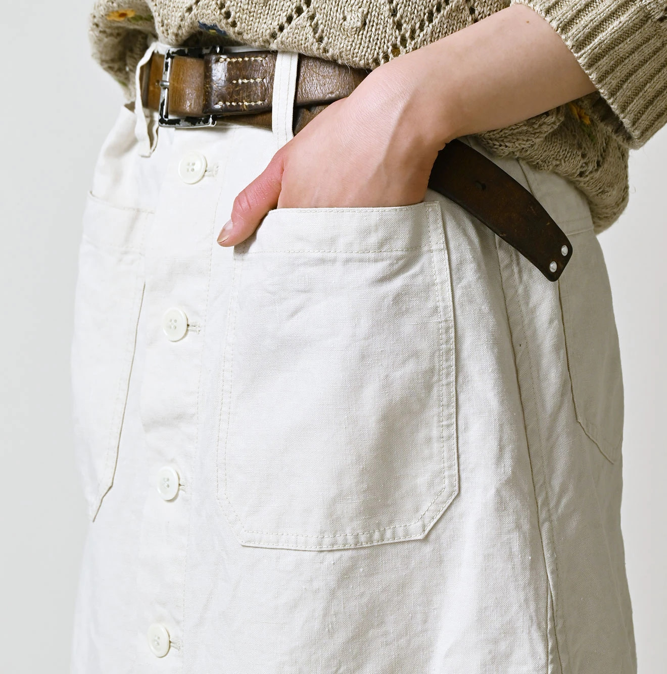 Linen Cloth Bell Skirt Brown