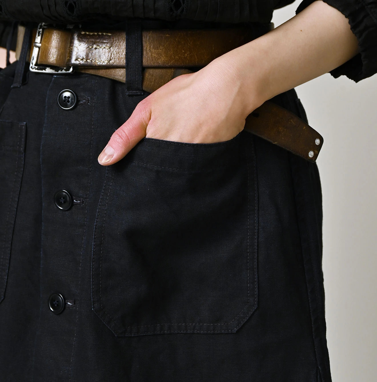 Indigo Linen Cloth Bell Skirt Detail