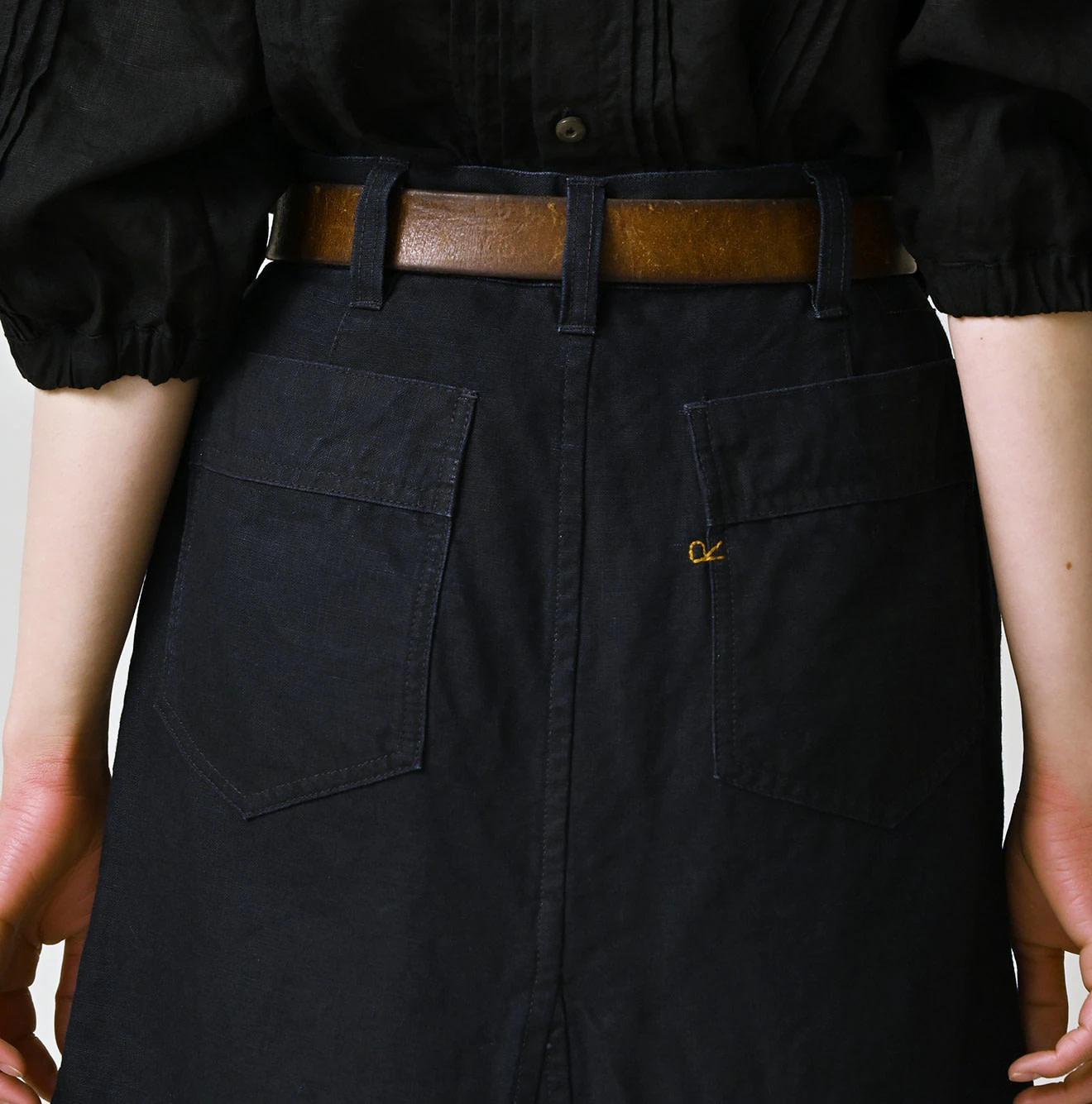 Indigo Linen Cloth Bell Skirt Detail