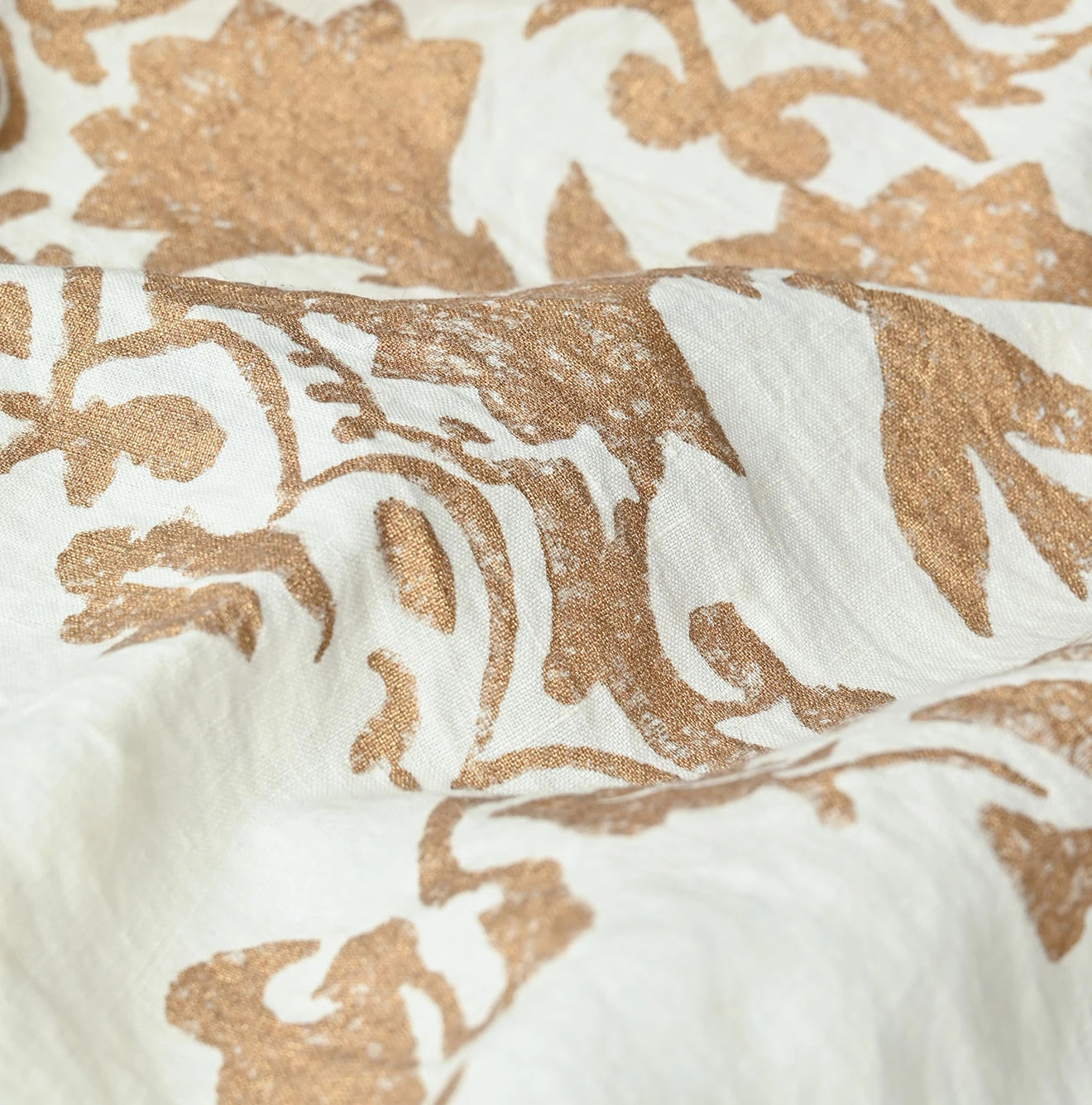 Indian Linen Gold Leaf Print Shirred Dress Detail