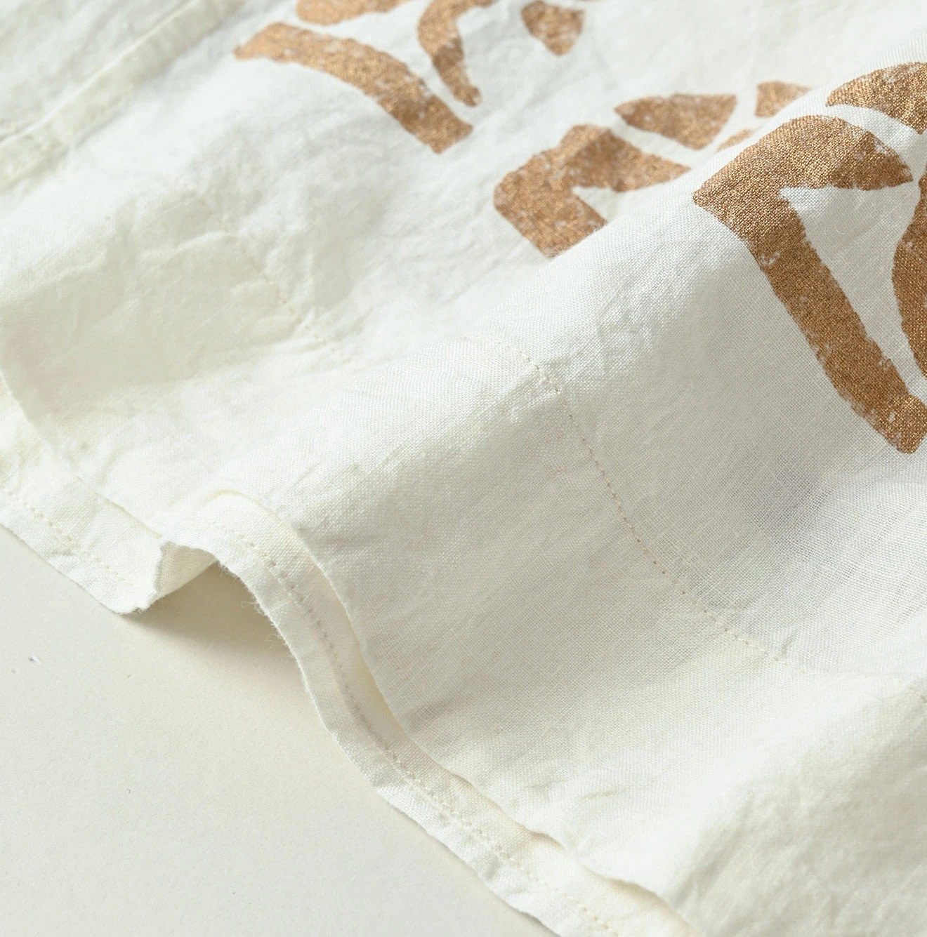 Indian Linen Gold Leaf Print Shirred Dress Detail