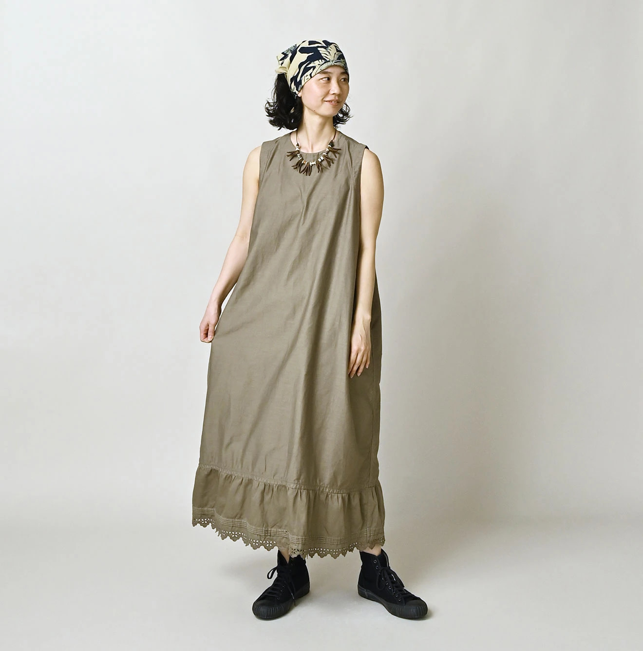 Horizontal Satin Poyon Dress Female Model