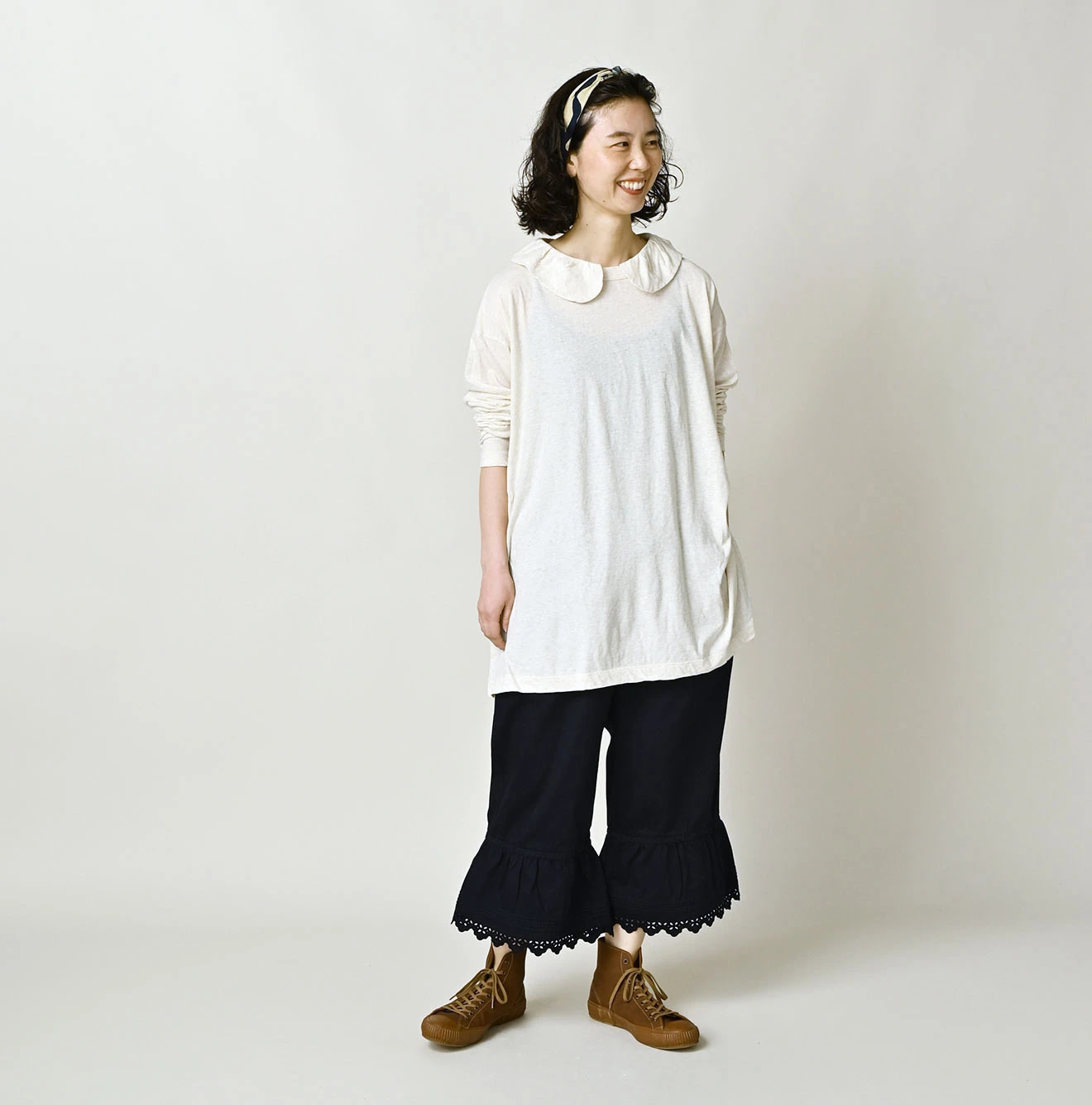 Horizontal Satin Petit Pants Female Model