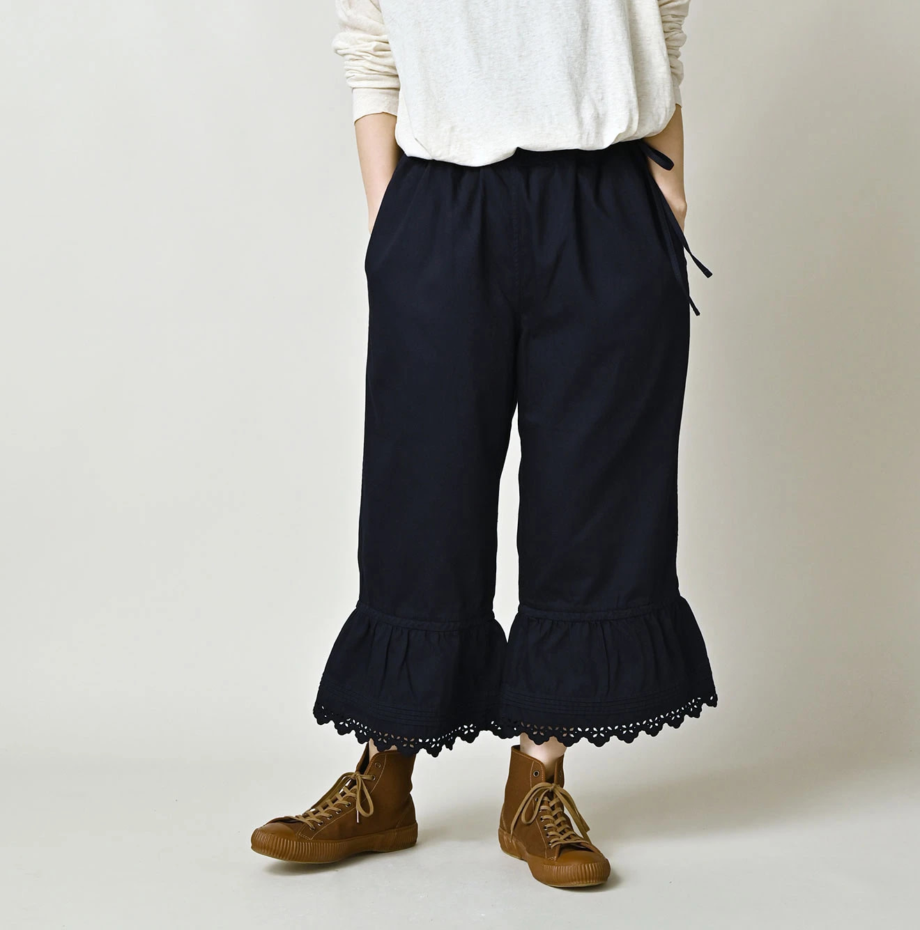 Horizontal Satin Petit Pants Female Model