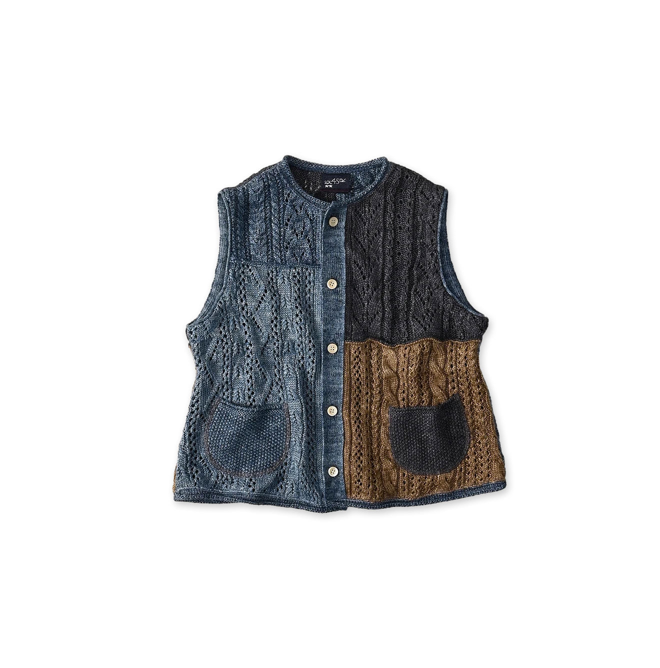 Linen Patchwork Vest Blue Mix