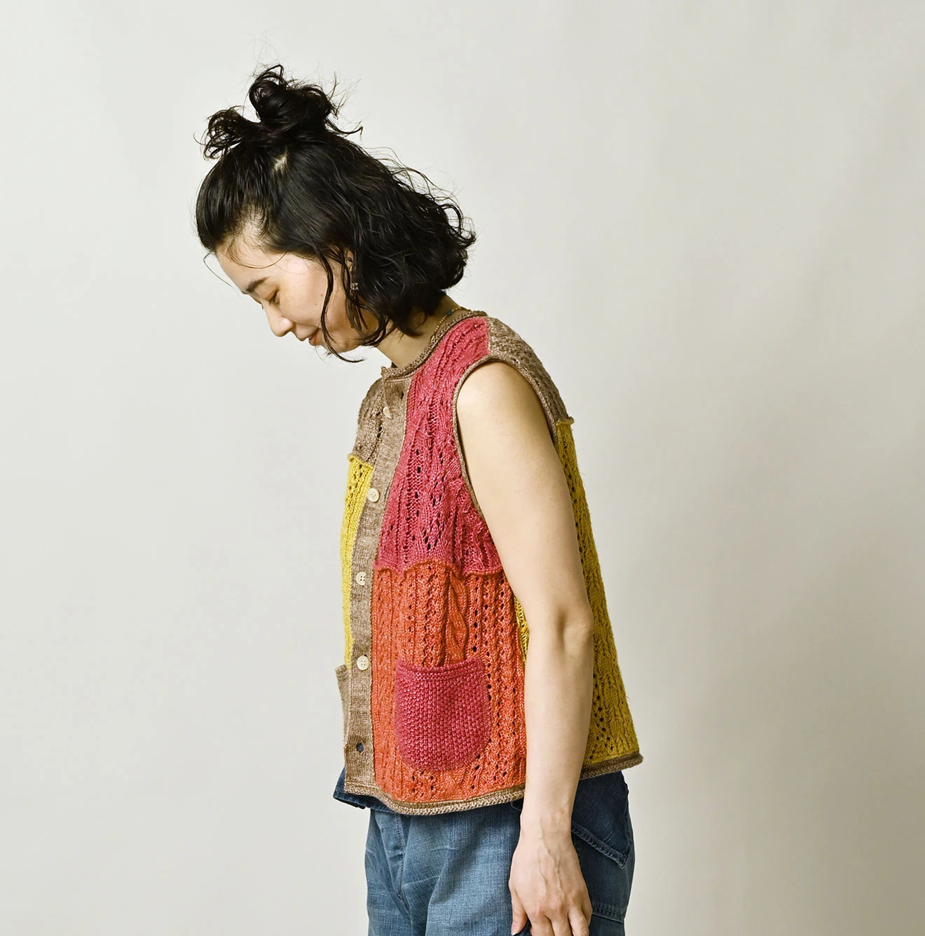 Linen Patchwork Vest Female Model