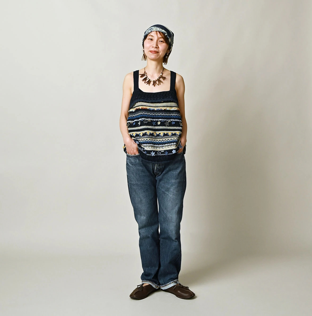 Indigo LeiLei Jacquard Camisole Female Model