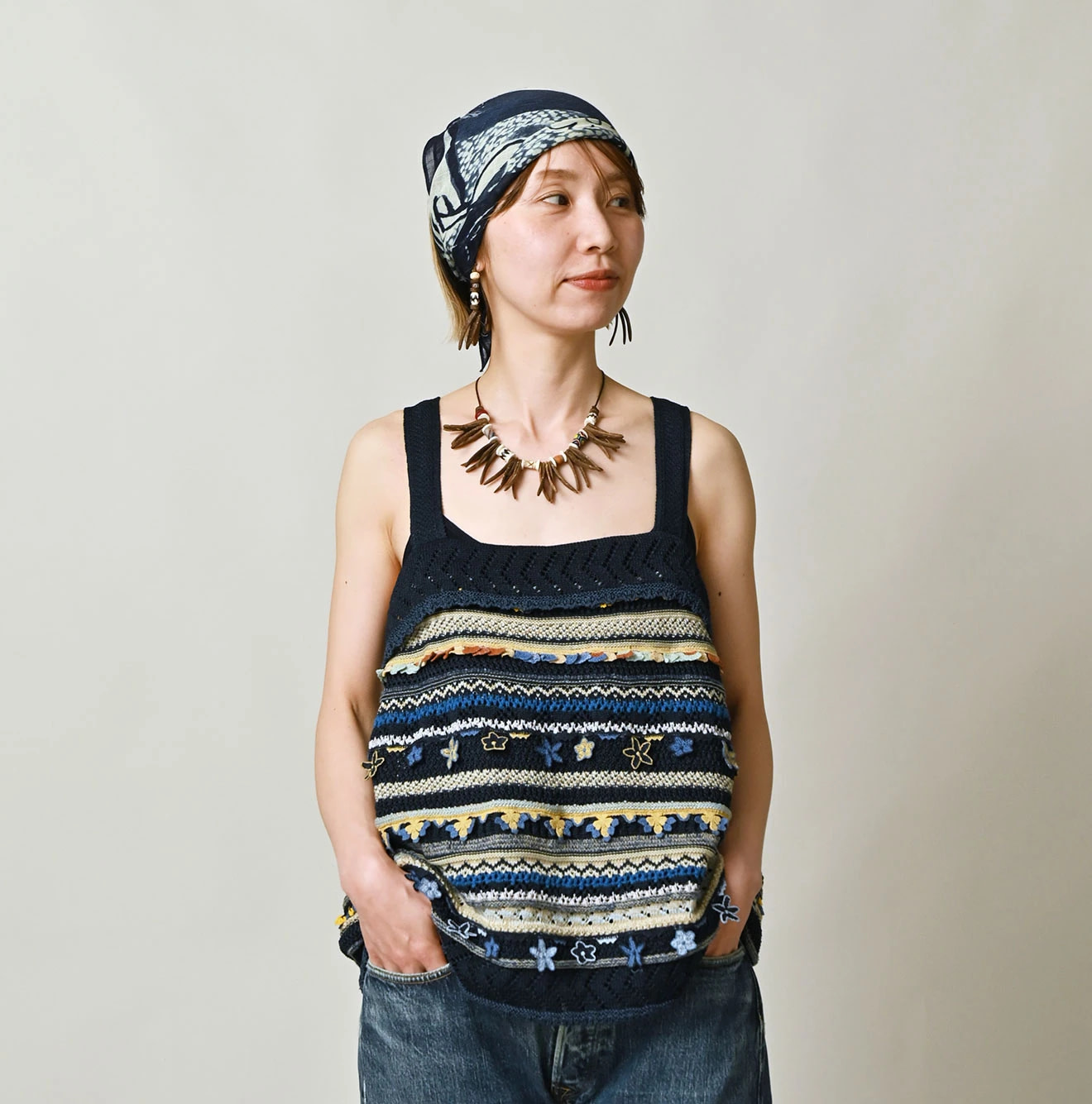Indigo LeiLei Jacquard Camisole Female Model